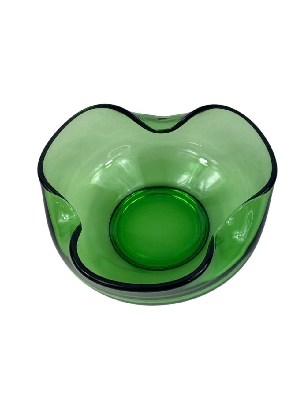 Anchor Hocking Green Pinched Edge Glass Bowl Decorative 5" Bowl